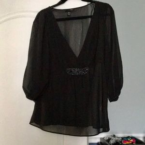 H&M Elegant Black semi sheer Blouse w Beading